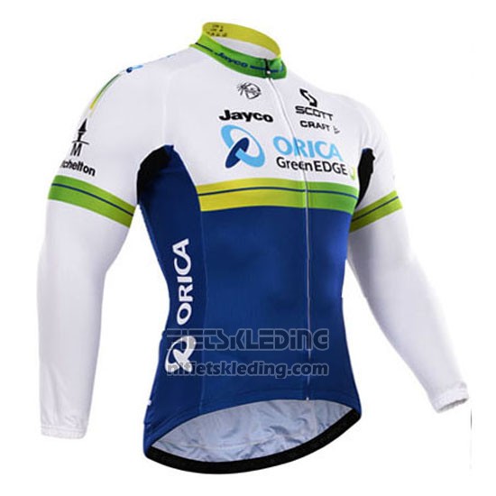 2015 Fietskleding Orica GreenEDGE Wit en Blauw Lange Mouwen en Koersbroek